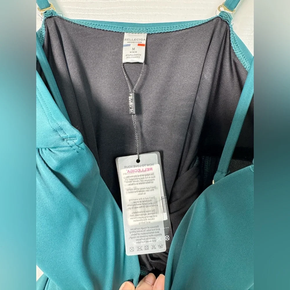 RELLECIGA Teal Ruched Tummy Control One Piece Swimsuit Medium NWT